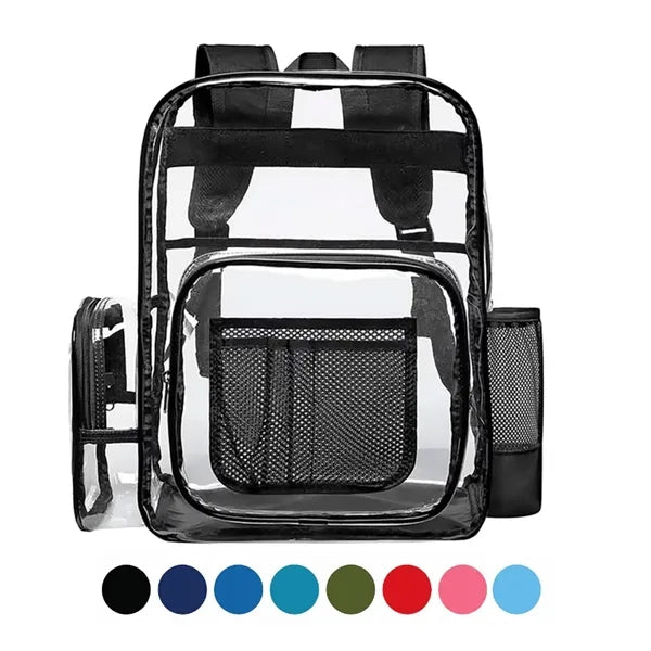 15 Inch PVC Clear Backpack with Side Pockets Heavy Duty