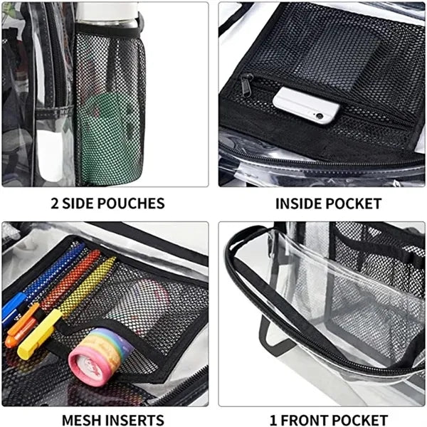 15 Inch PVC Clear Backpack with Side Pockets Heavy Duty
