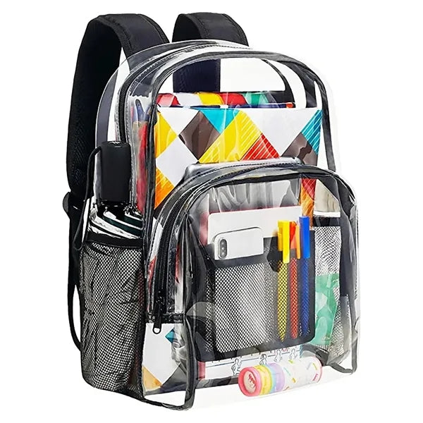 15 Inch PVC Clear Backpack with Side Pockets Heavy Duty