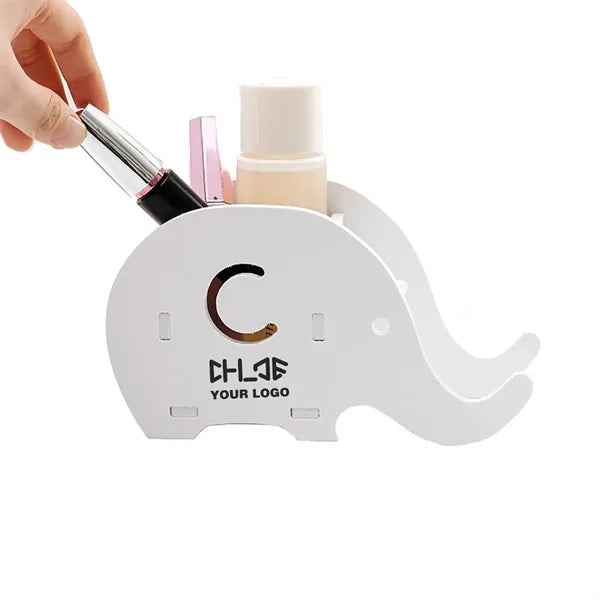 Elephant Shaped Wooden Plastic Pen Holder with Phone Stand
