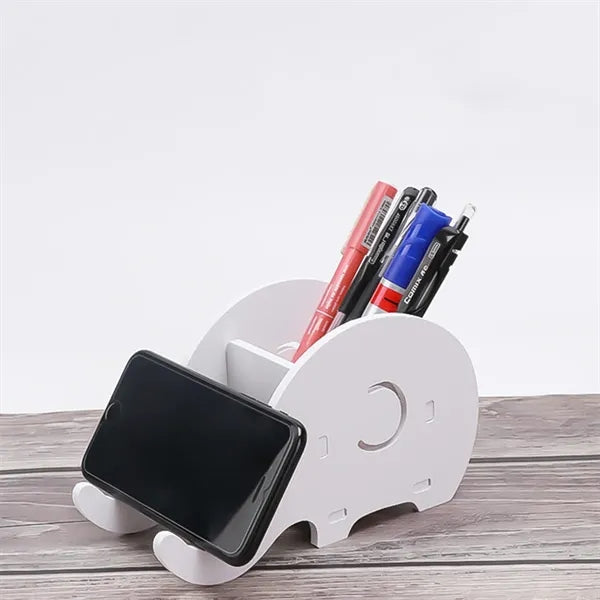 Elephant Shaped Wooden Plastic Pen Holder with Phone Stand