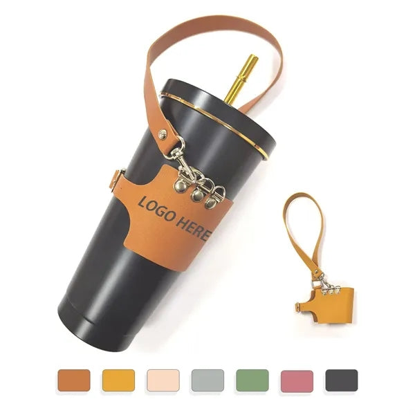 Adjustable Leather Cup Sleeve With Handle