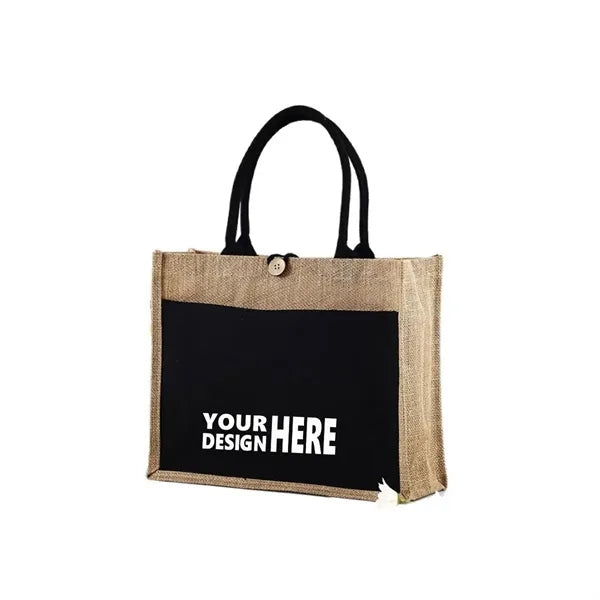 14" x 12" x 5.5" Eco-friendly Jute Tote Bag With Button
