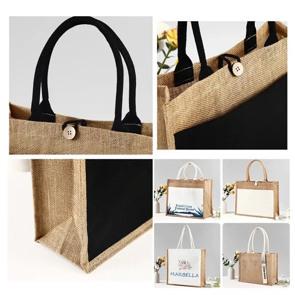 14" x 12" x 5.5" Eco-friendly Jute Tote Bag With Button
