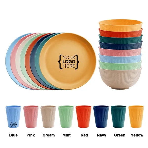 Wheat Straw Plate Dishes Cup Bowl Dinnerware Sets