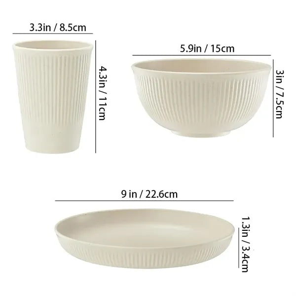 Wheat Straw Plate Dishes Cup Bowl Dinnerware Sets