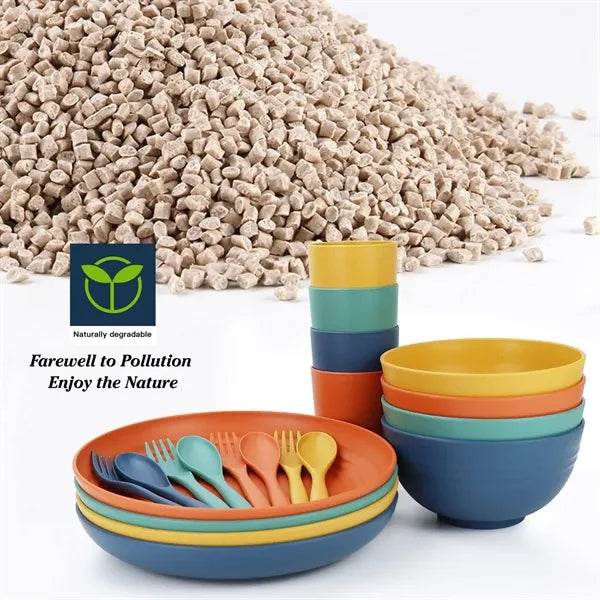 Wheat Straw Plate Dishes Cup Bowl Dinnerware Sets