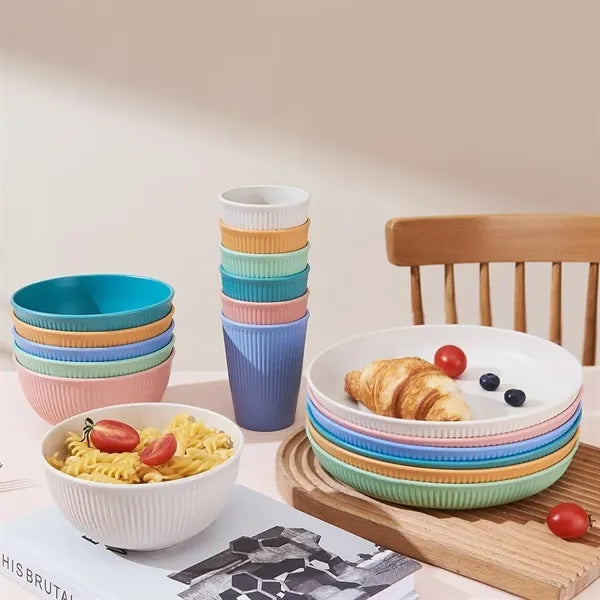 Wheat Straw Plate Dishes Cup Bowl Dinnerware Sets