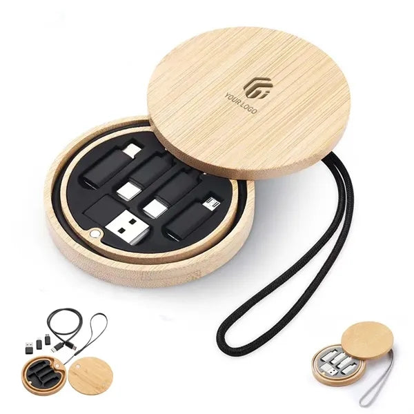 Travel usb charging cable adapter kit with wooden case