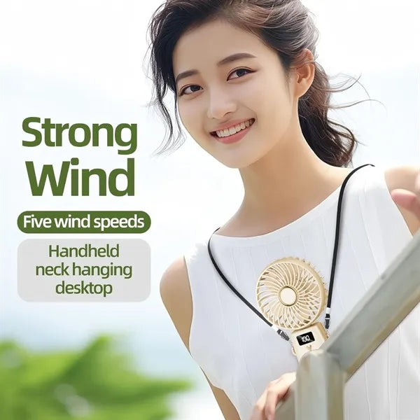 USB Rechargeable Foldable Fan with Real-Time Electricity Dis