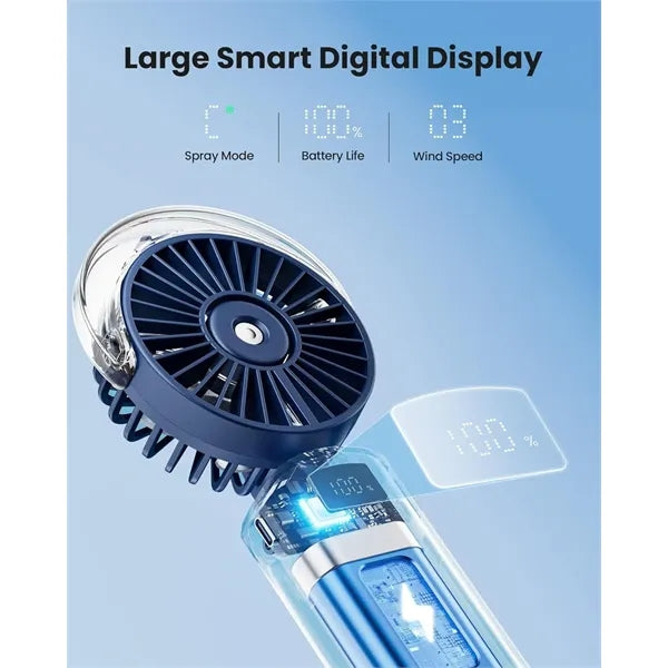 USB Rechargeable Foldable Fan with Real-Time Electricity Dis