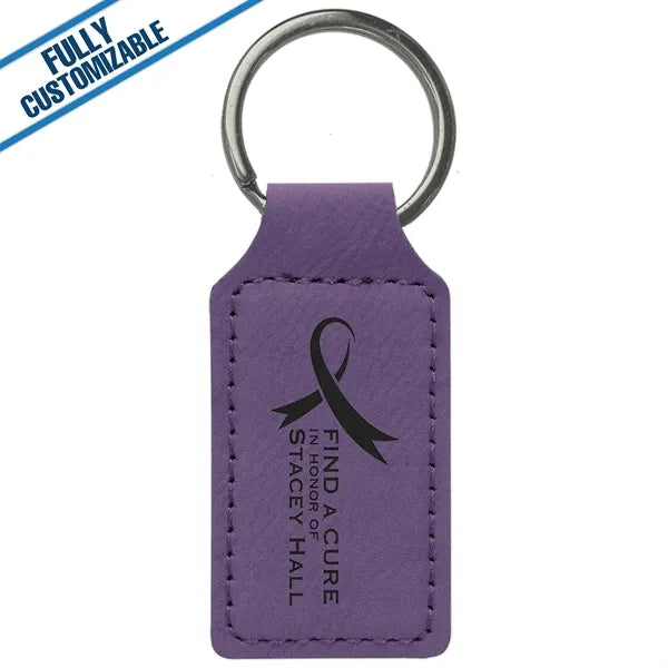 Engraved Leatherette Rectangle Keychain - Fully Customizable
