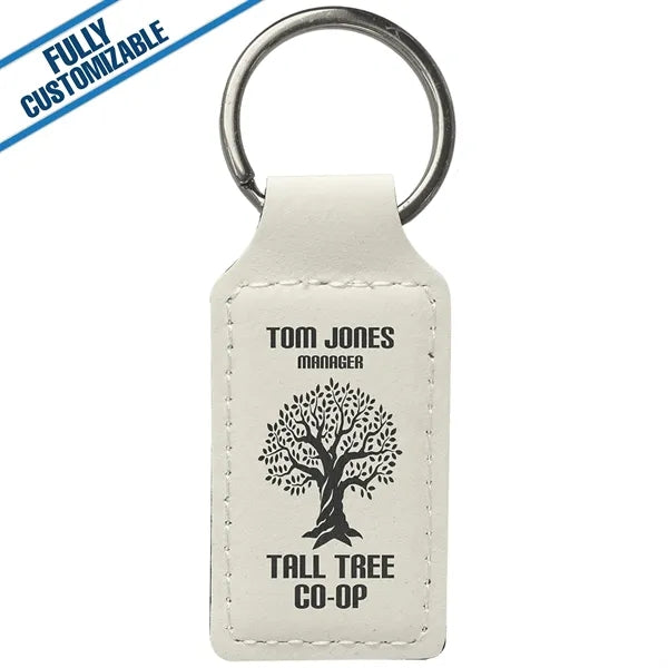 Engraved Leatherette Rectangle Keychain - Fully Customizable