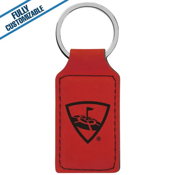 Engraved Leatherette Rectangle Keychain - Fully Customizable