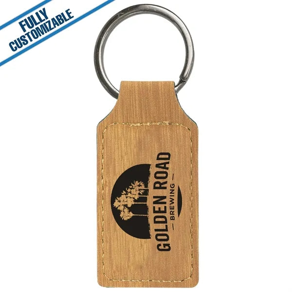 Engraved Leatherette Rectangle Keychain - Fully Customizable