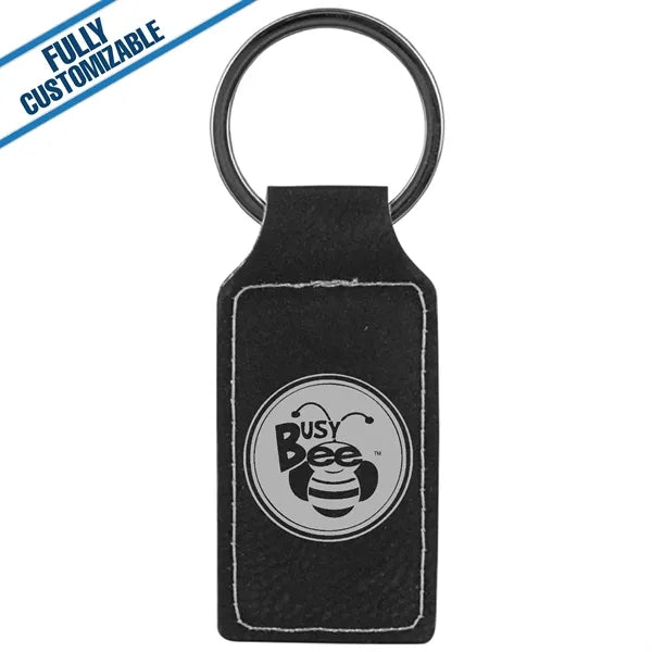 Engraved Leatherette Rectangle Keychain - Fully Customizable