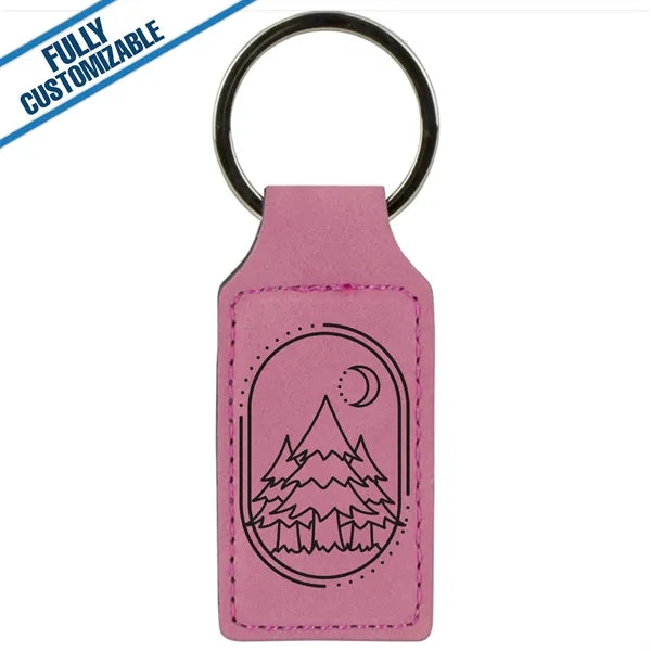 Engraved Leatherette Rectangle Keychain - Fully Customizable
