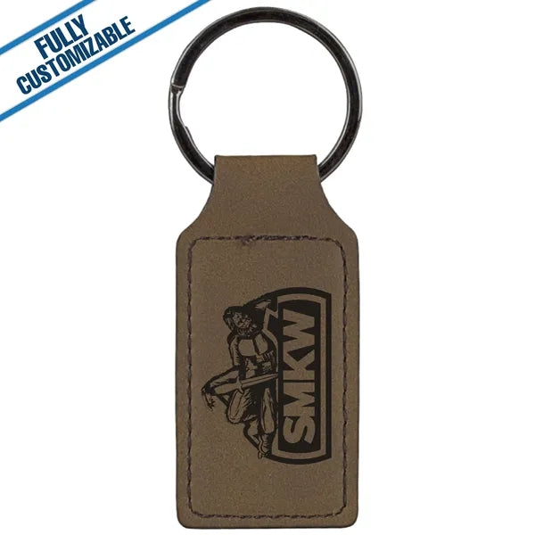 Engraved Leatherette Rectangle Keychain - Fully Customizable