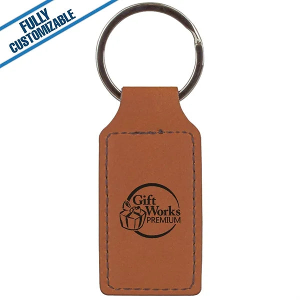 Engraved Leatherette Rectangle Keychain - Fully Customizable