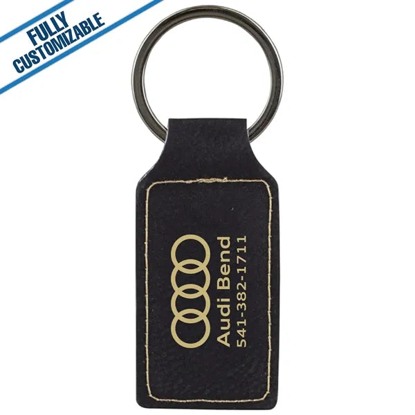 Engraved Leatherette Rectangle Keychain - Fully Customizable