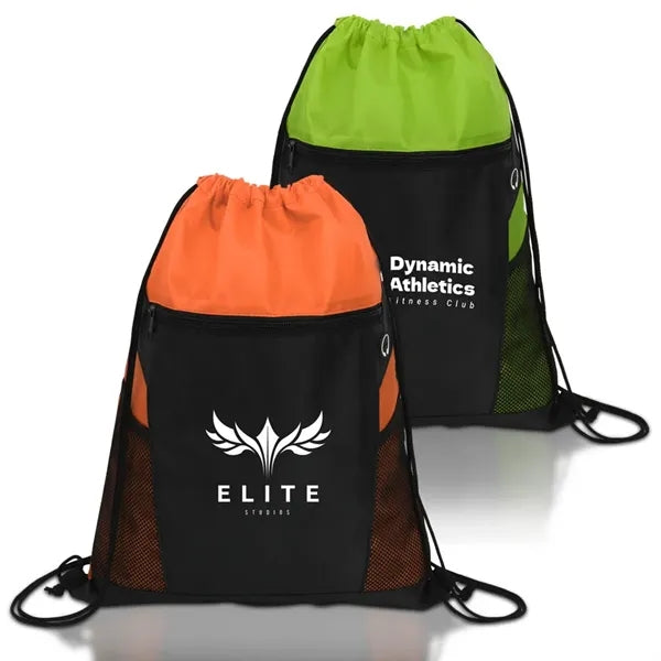 Mesh Pockets Drawstring Backpack With Zip