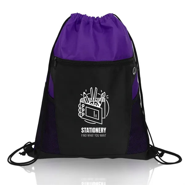Mesh Pockets Drawstring Backpack With Zip