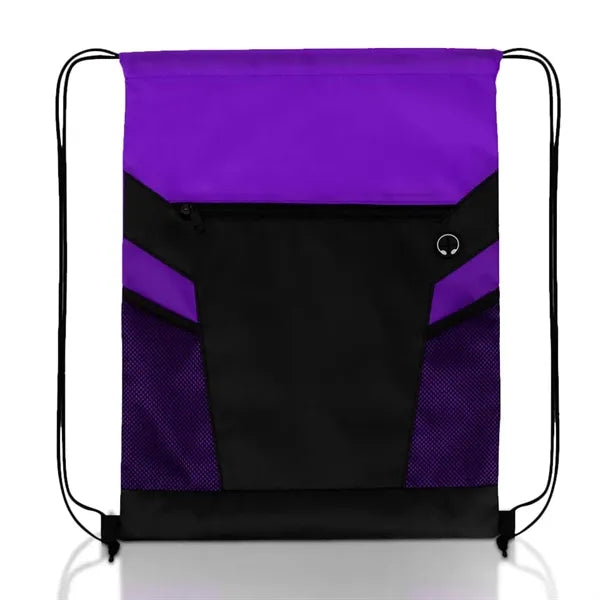 Mesh Pockets Drawstring Backpack With Zip