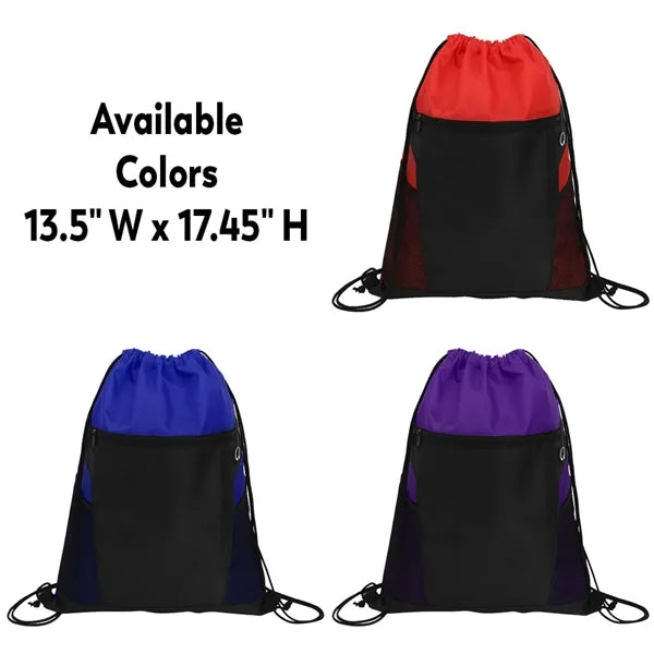 Mesh Pockets Drawstring Backpack With Zip