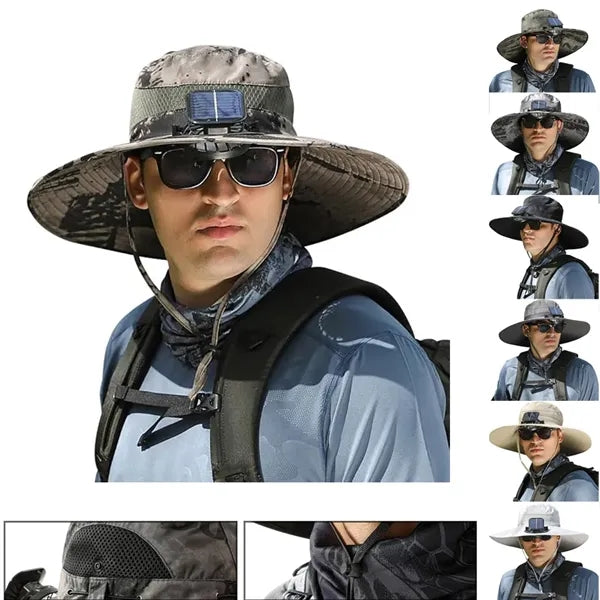 Outdoor Wide Brim Sun Hat with Solar Fan