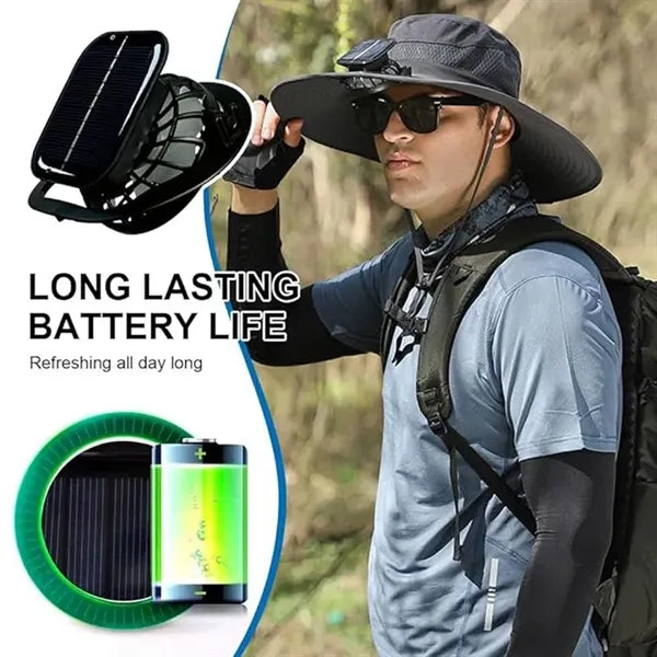 Outdoor Wide Brim Sun Hat with Solar Fan