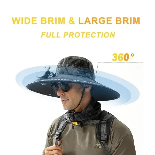 Outdoor Wide Brim Sun Hat with Solar Fan
