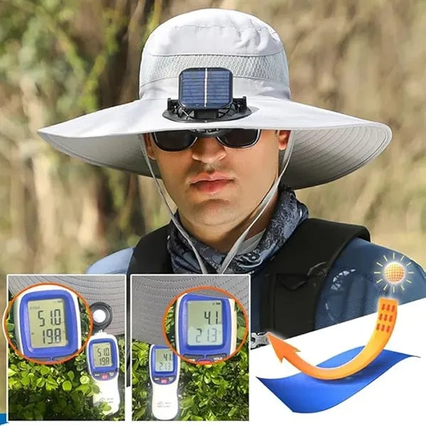 Outdoor Wide Brim Sun Hat with Solar Fan