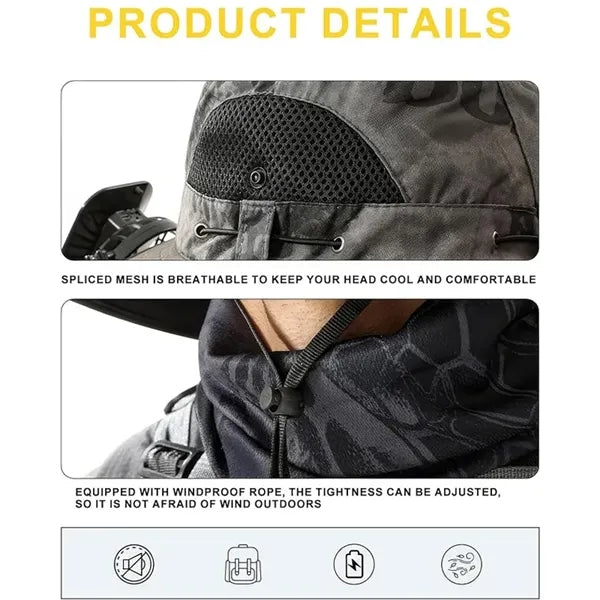 Outdoor Wide Brim Sun Hat with Solar Fan