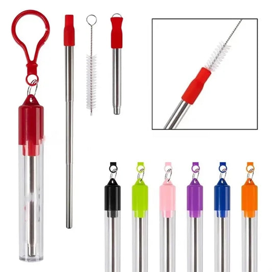 Collapsible Stainless Steel Straw Kit with Cleaning Brush