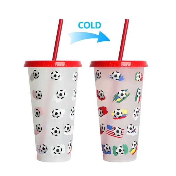 Thermal-sensitive plastic color-changing straw cup