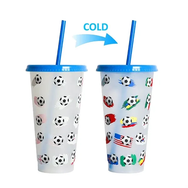 Thermal-sensitive plastic color-changing straw cup