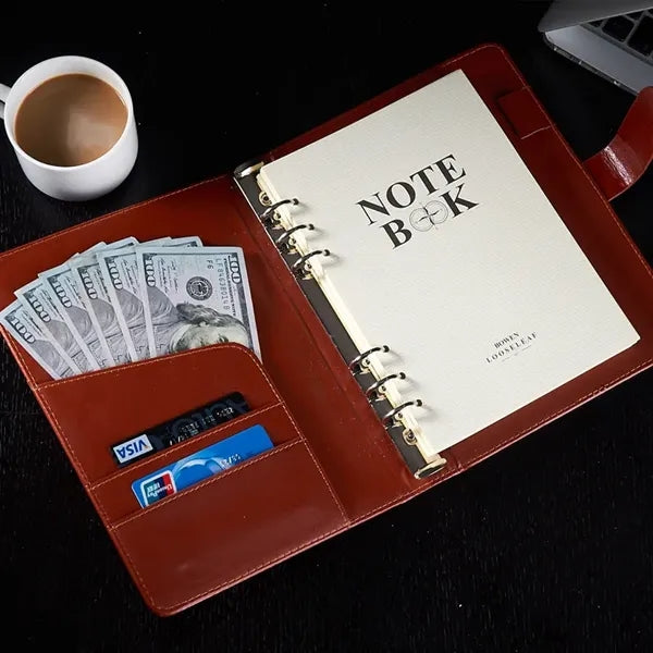 PU Leather Organizer Pockets Binder Refillable Notebook