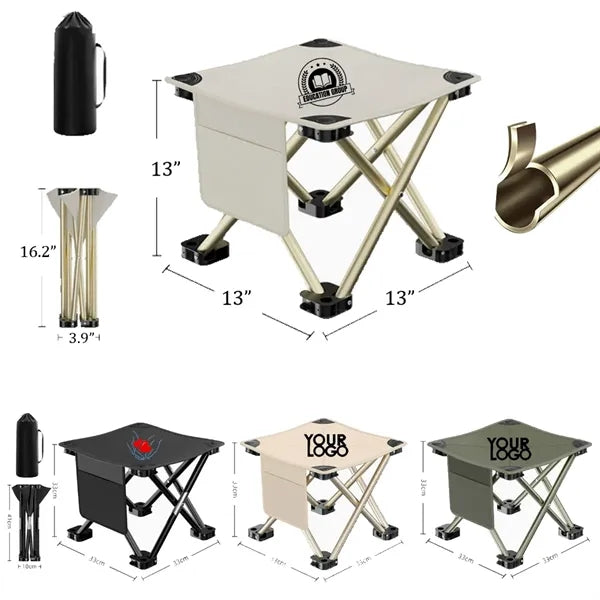 Large Camping Fold Stool Collapsible Chair with Side Pocket