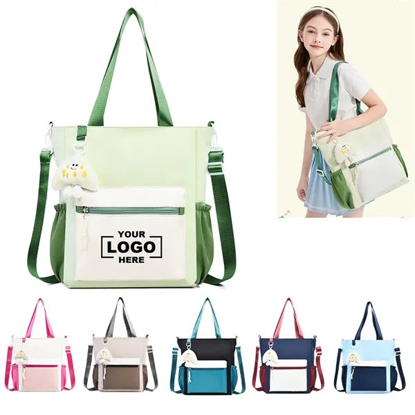 Cute Shoulder Zipper Handbag With Doll Keychain