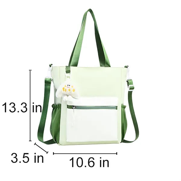 Cute Shoulder Zipper Handbag With Doll Keychain