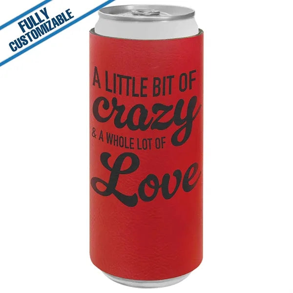 Engraved Leatherette Slim Beverage Holder- Fully Customizabe
