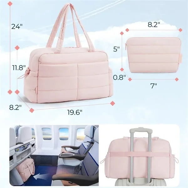 Pink Travel Duffle Puffer Tote Bag Gym Women