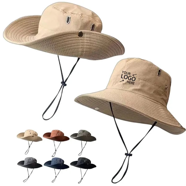 Outdoor Wide Brim Bucket Hat with Adjustable Strap