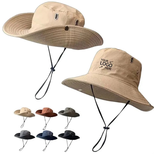 Outdoor Wide Brim Bucket Hat with Adjustable Strap