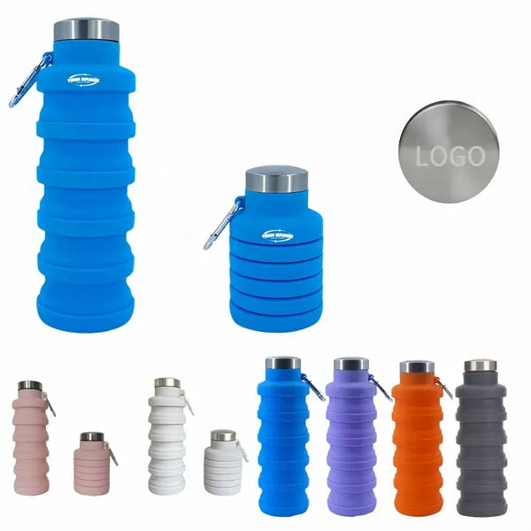 17oz Collapsible Travel Silicone Water Bottle With Carabiner
