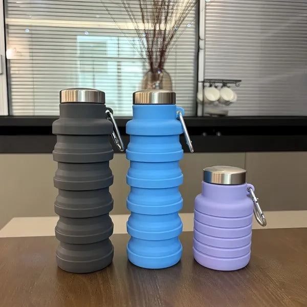 17oz Collapsible Travel Silicone Water Bottle With Carabiner