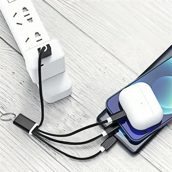 3-In-1 Charging Cable Keychain With USB & Multi Tips