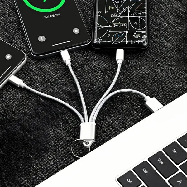 3-In-1 Charging Cable Keychain With USB & Multi Tips