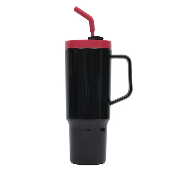 40oz Clear Plastic Tumbler w/ Straw & Handle