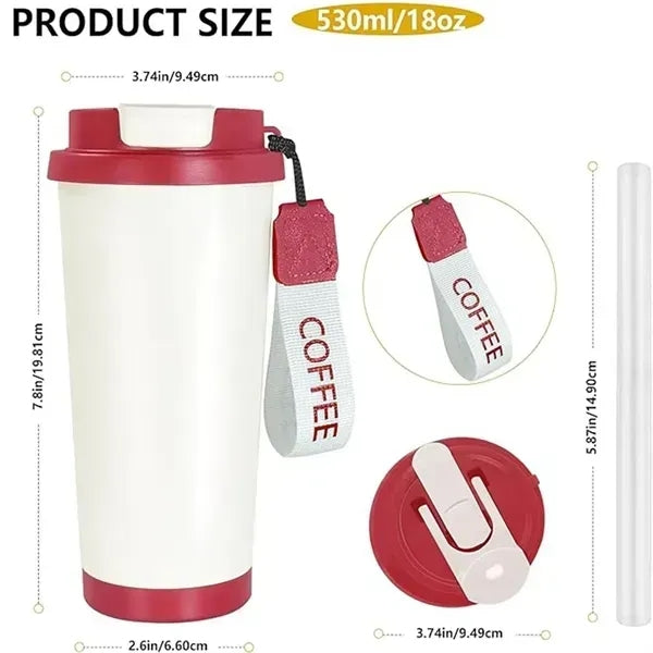 18oz Stainless Steel Coffee Travel Mug with Lid and Straw
